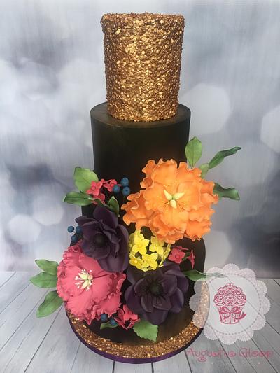 Black and Gold Vibrant Wedding Cake - Cake by Kay Augustus Gloop Cakes