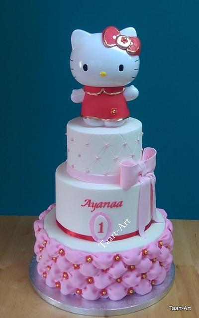 Customized Bow Striped Hello Kitty Cake