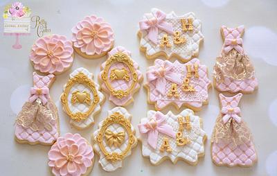 Vintage gold and pink engagement cookies - Cake by BettyCakesEbthal 
