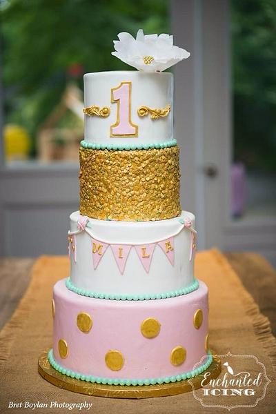 Mila's pink and gold 1st birthday  - Cake by Enchanted Icing
