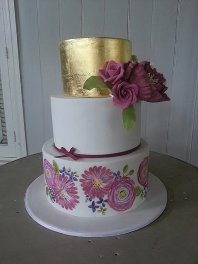 Handpainted and gold leaf cake - Cake by Esther Scott