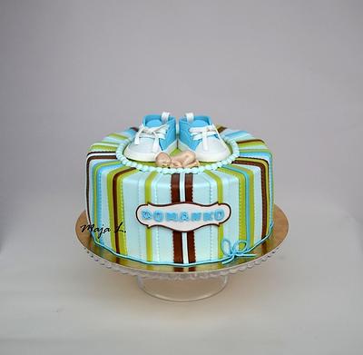 Christening cake with baby shoes - Cake by majalaska