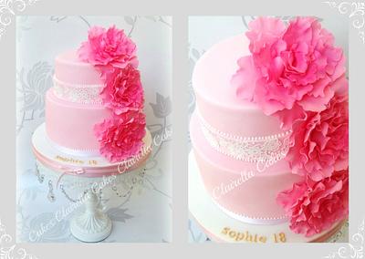 Pink Peonies  - Cake by Clairella Cakes 
