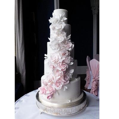 Ombre rose cascade wedding cake  - Cake by Sharon, Sadie May Cakes 