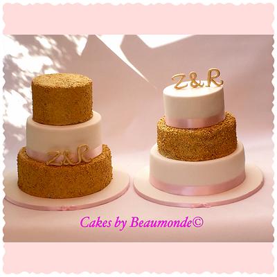 Wedding cakes 'white and gold with a touch of pink' - Cake by Cakes by Beaumonde