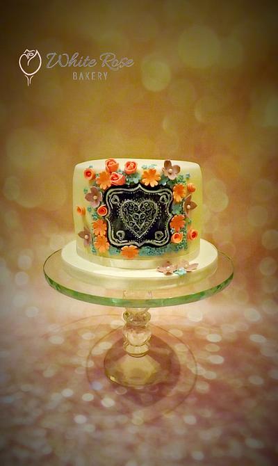 Filigree heart chalkboard cake - Cake by White Rose Bakery