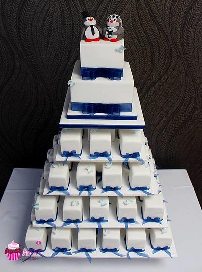 Square mini cake tower with penguin toppers - Cake by Amelia Rose Cake Studio