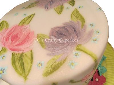 Handpainted flowers  - Cake by Cathy Clynes