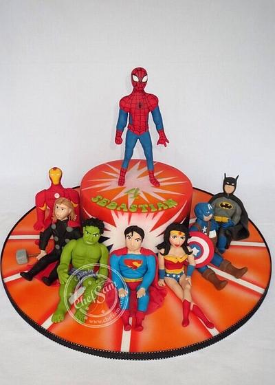 Lots of Superheroes on a cake - Cake by chefsam