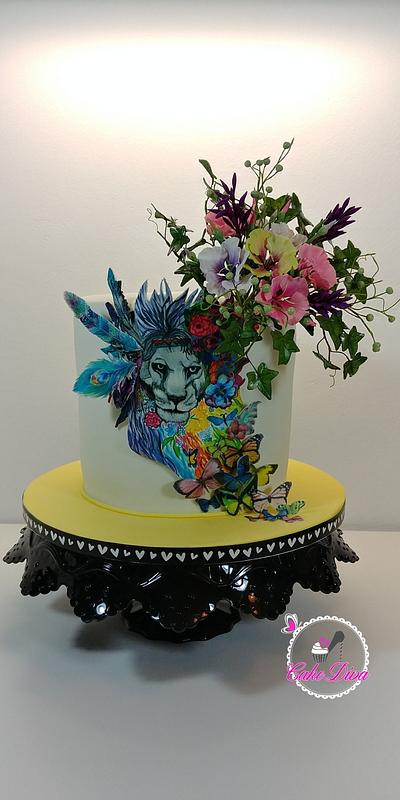Handpaintet Lion Cake  - Cake by Michelle Kupsa 
