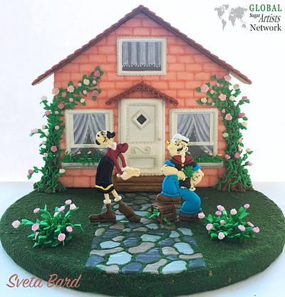 Olive Oyl and Popeye. Whole is Royal Icing. - Cake by Sveta