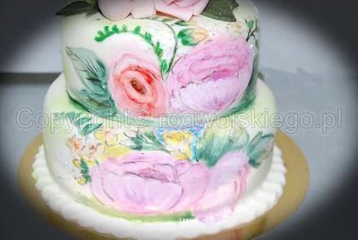 Hand painted flower cake - Cake by Edyta rogwojskiego.pl