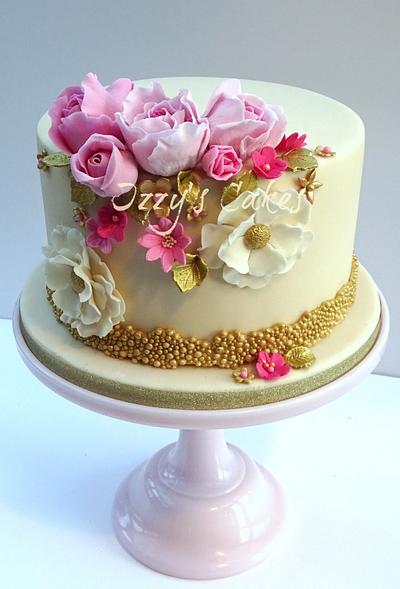 Elegant Pink and Gold Birthday - Cake by The Rosehip Bakery