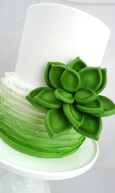 Green and White Ruffle Cake with Succulent Flower - Cake by sweetsugartreats