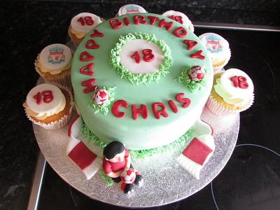 Liverpool fans 18th birthday cake and cupcakes  - Cake by Hellocupcake