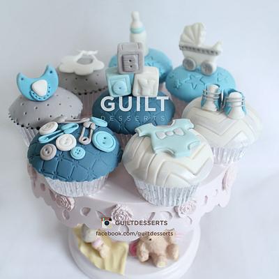 Blue & Grey Baby Shower Cupcakes - Cake by Guilt Desserts