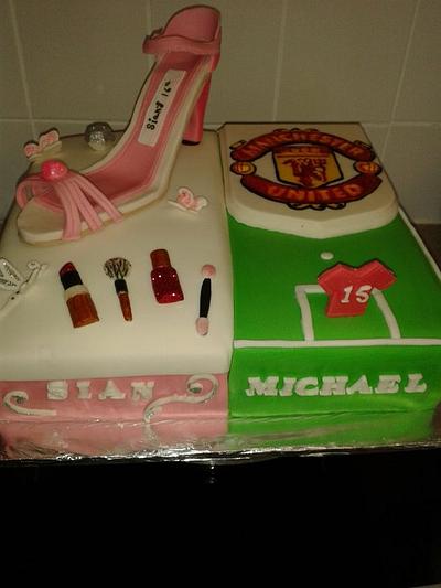 2 Sided Cake for girl and boy, proper wag cake - Cake by Deborah Wagstaff