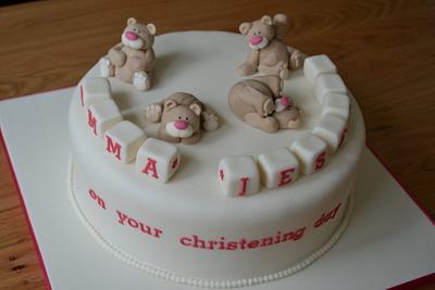 Tumbling bears christening cake - Cake by Daisy cakes by Sarah
