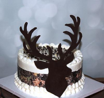 Camouflage Birthday cake with Modeling Chocolate Deer Head - Cake by Rosie93095