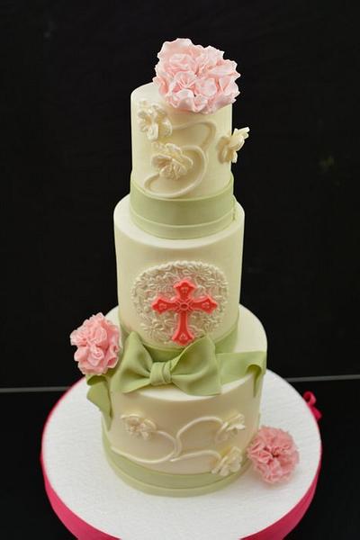 Pink and Sage Christening Cake - Cake by Sugarpixy