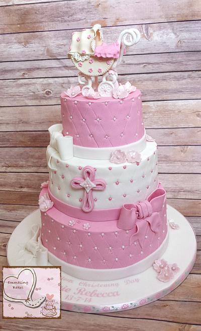 Christening cake with pram topper - Cake by Emmazing Bakes