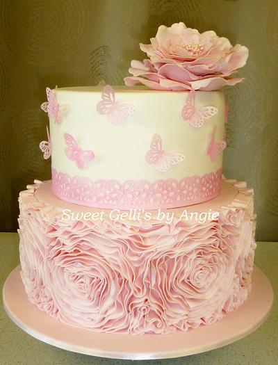 Ruffles, Butterflies and Open Peony Rose Cake - Cake by Angie Taylor