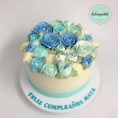 Torta de Flores en Crema - Cake by Dulcepastel.com