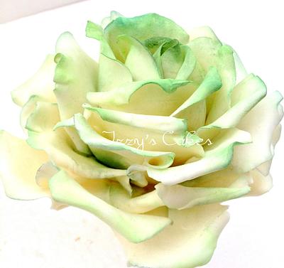 Cream and green sugar roses - Cake by The Rosehip Bakery
