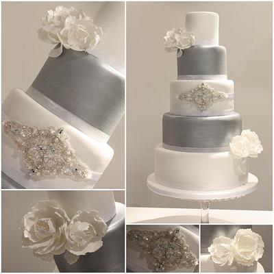 Silver and White Wedding Cake - Cake by TiersandTiaras