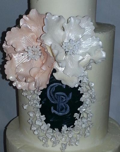 Chalkboard monogram and peony wedding cake - Cake by Rosie93095