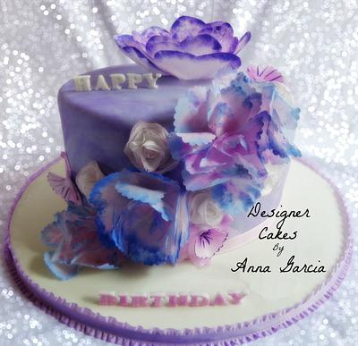 Rice paper flowers and Marble Fondant Cake - Cake by Designer Cakes by Anna Garcia
