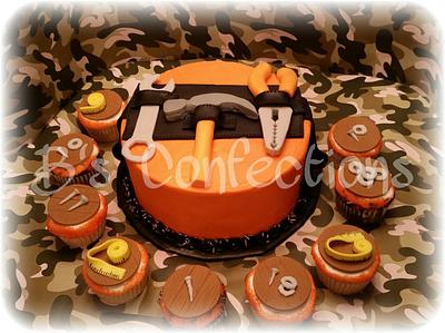 tool cake with matching cupcakes - Cake by bconfections