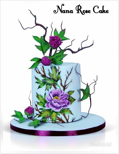 Handpainted purple peony  - Cake by Nana Rose Cake 