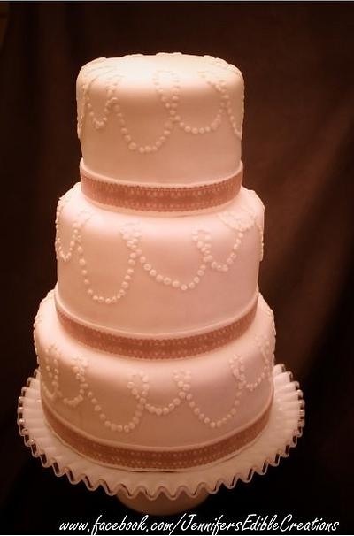 Lace Ribbon Wedding Cake - Cake by Jennifer's Edible Creations