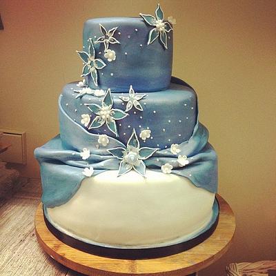 Painted Winter Wedding Cake in shimmery blues - Cake by Dominique Ballard