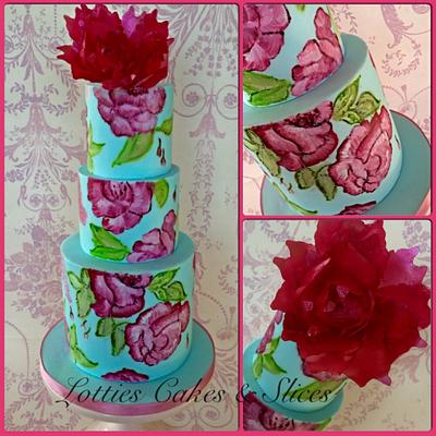 Hand Painted  Rose Wedding Cake  - Cake by Lotties Cakes & Slices 