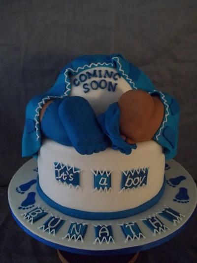 Baby shower with the blue sock - Cake by Willene Clair Venter