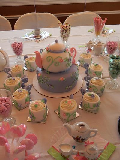 Tea Pot Cake and Tea Cup Cupcakes - Cake by LadyCakes