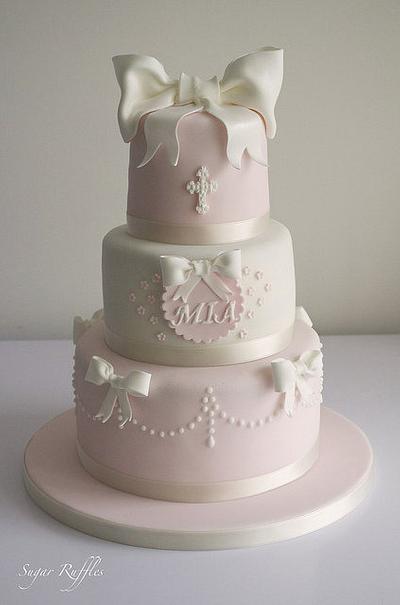 Pink and White Christening Cake  - Cake by Sugar Ruffles
