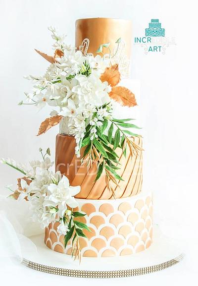 Auric Utopia- Gold and White Wedding Cake - Cake by Rumana Jaseel