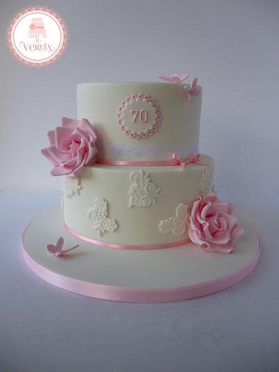 Rose and Lace 70th birthday cake. - Cake by Cakes by Verity