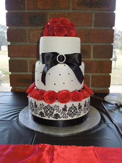 Black, white and red wedding cake - Cake by CupcakeObsession