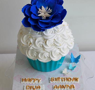 Blue Giant cupcake with Deep royal blue peony!! - Cake by Ashel sandeep