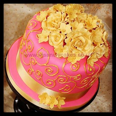 Passionate Pink, Gold and Black Bollywood Wedding Cake and Cupcake Tower! - Cake by InsanelyCakes