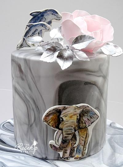 Pink and Silver Birthday Cake (with elephant and dolphins!) - Cake by The Rosehip Bakery