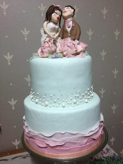 tiffany green and dusty rose wedding couple cake - Cake by sjewel