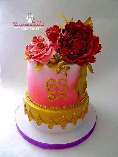 flowers and gold - an elegant combination!!! - Cake by Galinasweet