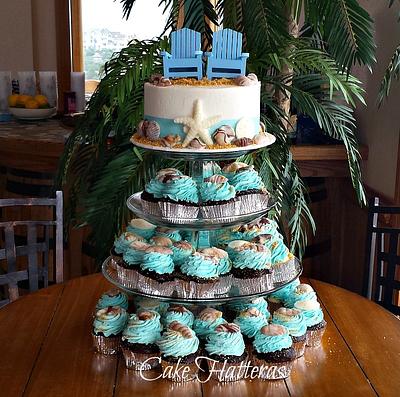 Beach Cutting Cake and Cupcakes - Cake by Donna Tokazowski- Cake Hatteras, Martinsburg WV