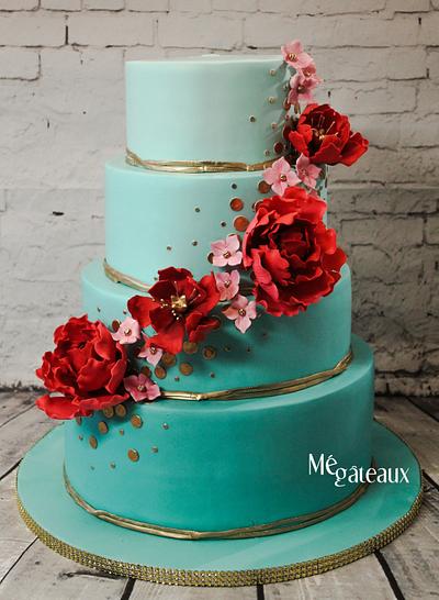 Turquoise and red wedding cake - Cake by Mé Gâteaux