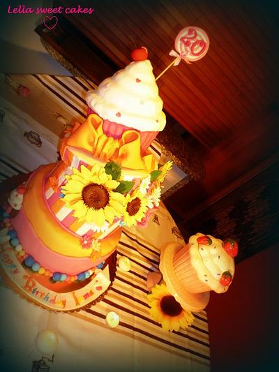 Giant cupcake and box of flowers cake - Cake by LellaSweetCakes